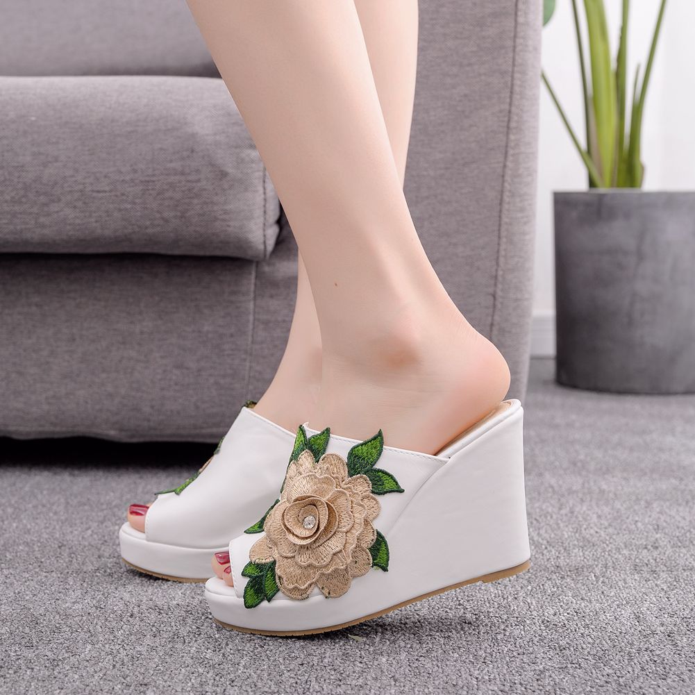 Queen Street Fashion - Sandali da donna con zeppa alta,